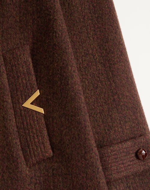 Valentino - Valentino Single-breasted Coat In Melange Wool Drape With Vgold On Side Pockets - Maroon - Man - Coats And Blazers
