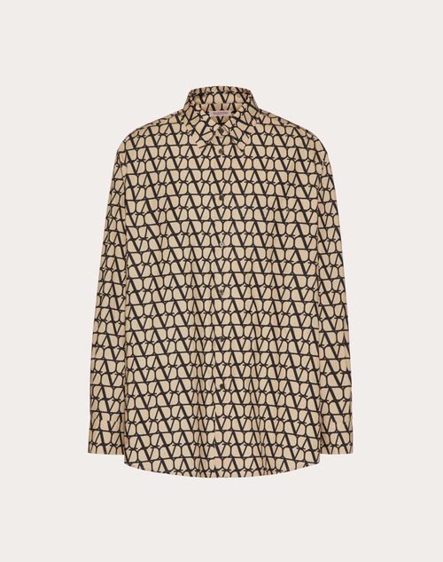 Valentino - Long Sleeve Cotton Shirt With Toile Iconographe Print - Beige/black - Man - Shirts