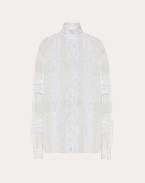 Valentino - Top En Tulle Illusion Et Dentelle - Blanc - Femme - Chemises Et Tops