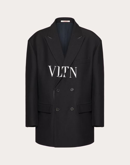 Valentino - Double-breasted Crepe Couture Jacket With Vltn Print - Black/white - Man - Coats And Blazers