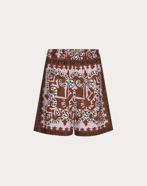 Valentino - Mini Bandana Print Cotton Bermuda Shorts - Brown/wisteria - Man - Pants And Shorts