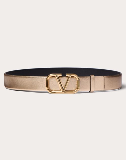 Valentino Garavani - Cinturón Reversible De 30 mm De Cuero Brilloso Y Metalizado De Becerro Con El Vlogo Signature - Oro/negro - Mujer - Cinturones