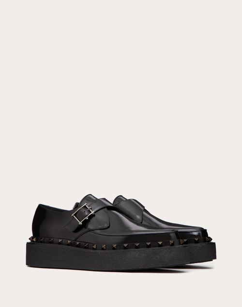 Valentino Garavani - Chaussures À Boucles Rockstud M-way En Cuir De Veau Avec Clous Assortis, Talon : 50 mm
 - Noir - Homme - Loafers & Oxford