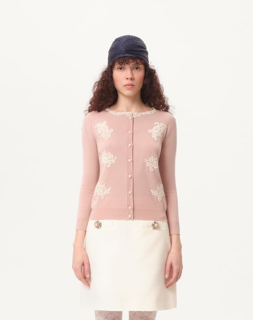 Embroidered Cardigan With Lace Inserts for Woman in Rose Embroidered Cardigan With Lace Inserts for Woman in Rose