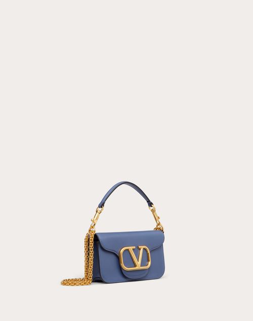Valentino Small Vlogo Shoulder Bag in Calfskin Blue