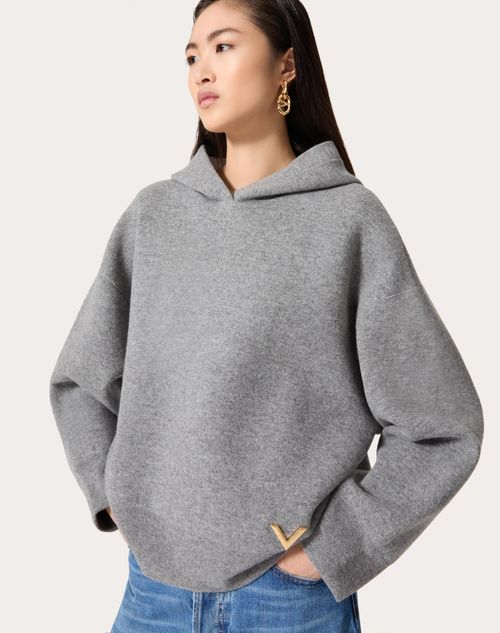 Wool And Stretched Viscose Sweater for Woman in Grey | Valentino US