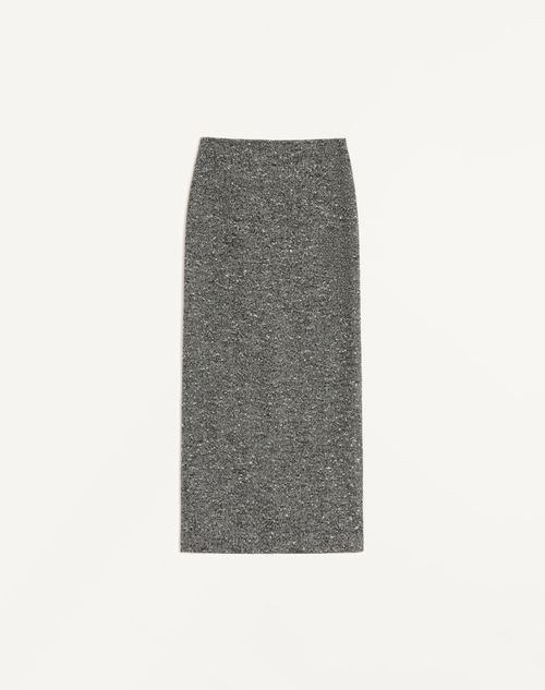 Valentino - Langer Chevron-bouclé-rock - Weiss/ Schwarz - Frau - Röcke