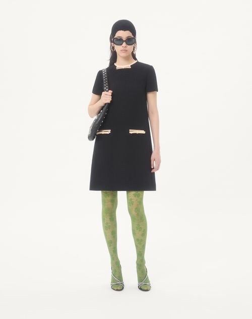 Valentino - Abito Corto In Plain Wool Tweed - Nero/rosso/verde - Donna - Promozioni Private Abbigliamento Donna