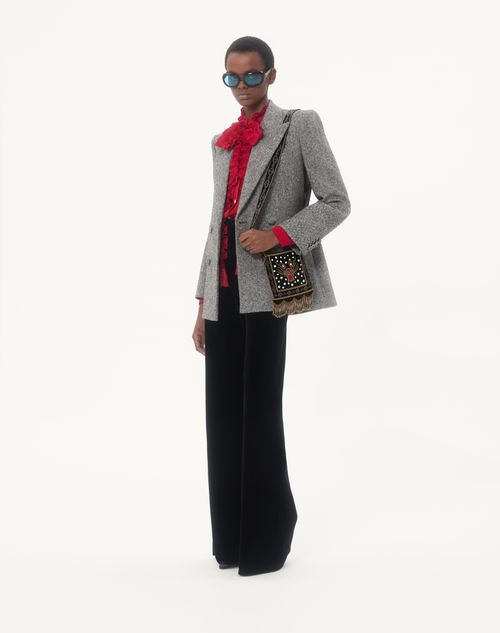 Valentino Garavani - Valentino Garavani Nellcôte Small Embroidered Shoulder Bag With Fringes - Black - Woman - Shoulder Bags