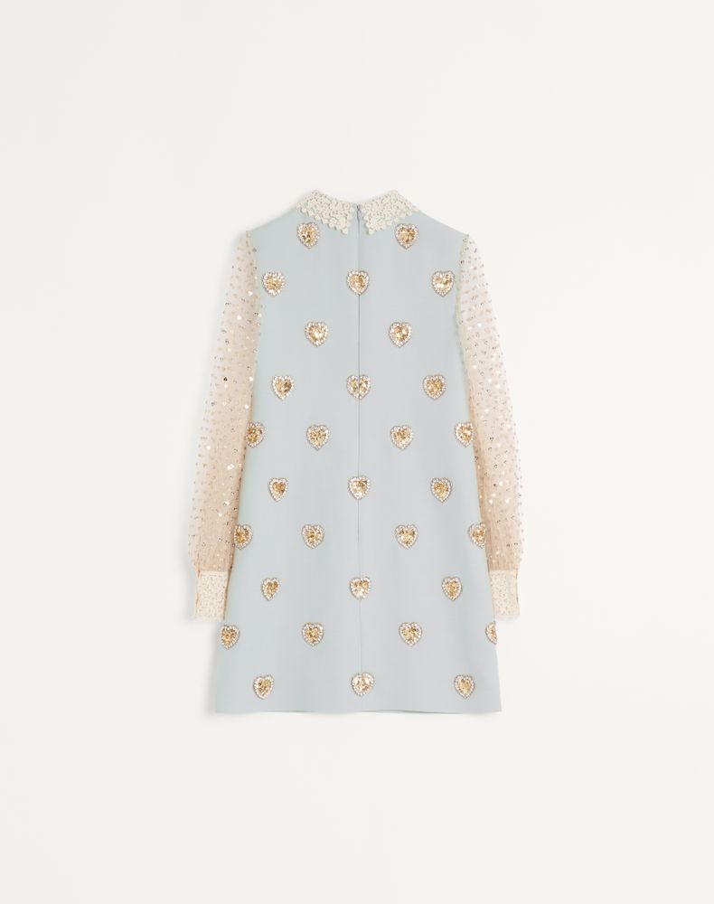 Valentino Embroidered Crepe Couture Short Dress Woman Dirty Sage/Silver 36