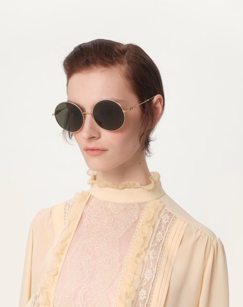 Valentino - Round Oversized Metal Frame - Light Gold/black/dark Green - Unisex - Eyewear