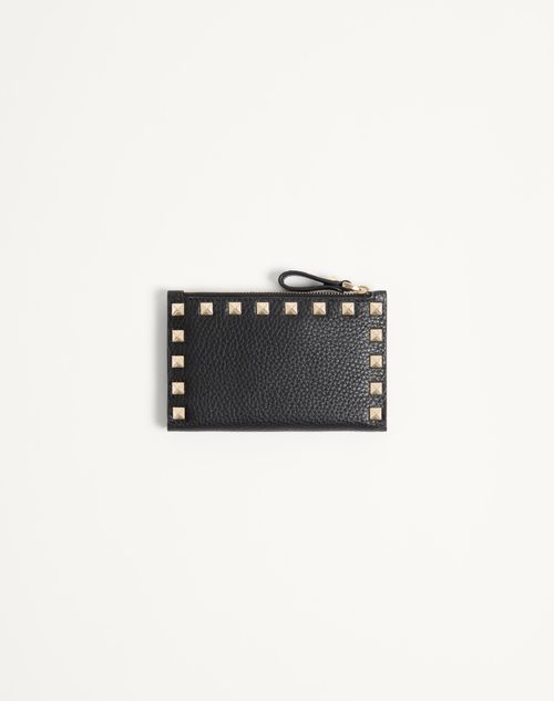 Valentino Garavani - Rockstud Grainy Calfskin Cardholder With Zip - Black - Woman - Wallets And Small Leather Goods