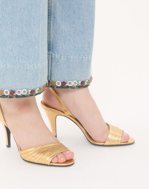 Valentino Garavani - Ladycrush Sandal In Laminated Calfskin 85mm - Antique Brass - Woman - Sandals