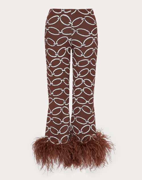 Valentino - Valentino Chain 1967 Jacquard Viscose Pants With Feathers - Brown/ivory - Woman - Shelf - W Pap - Surface W2