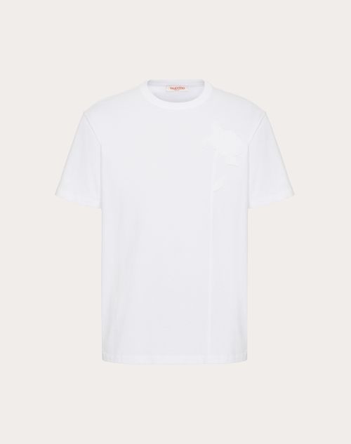 Valentino - Mercerised Cotton T-shirt With Flower Embroidery - White - Man - Tshirts And Sweatshirts