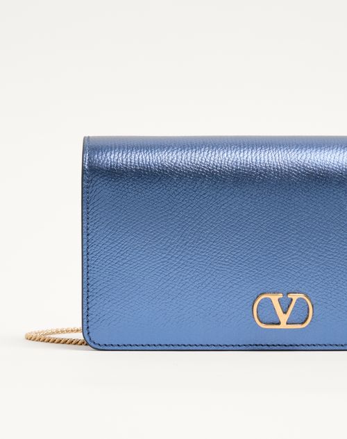Valentino Garavani - Valentino Garavani Vlogo Signature Mini Shoulder Bag In Grainy Calfskin - Metallic Blue - Woman - Clutches