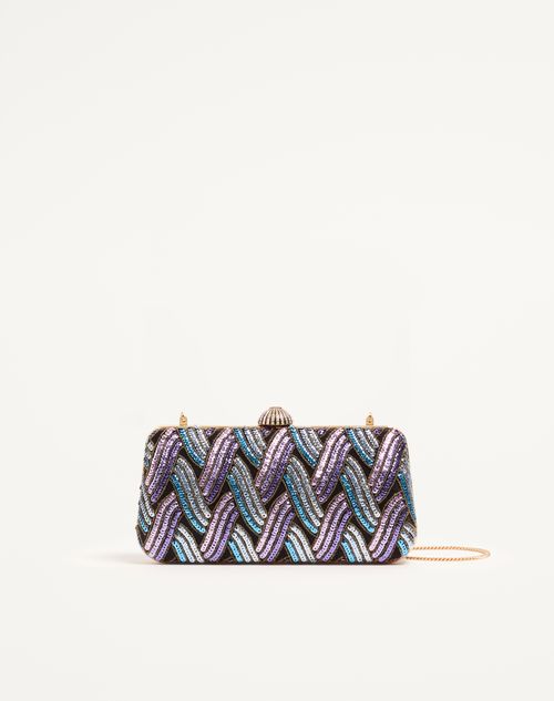 Valentino Garavani - Valentino Garavani Carry Secrets Satin Minaudiere With Geometric Motif Embroidery - Multicolour/crystal - Woman - Clutches