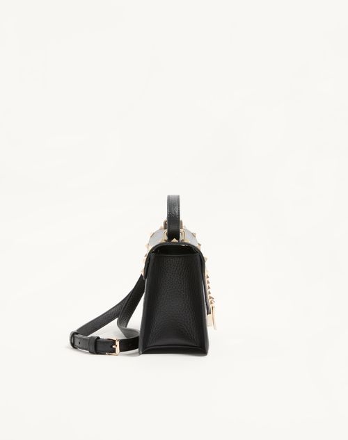Valentino Garavani - Bolso De Hombro Pequeño Valentino Garavani Rockstud De Cuero Graneado De Becerro - Negro - Mujer - Bolsos De Hombro