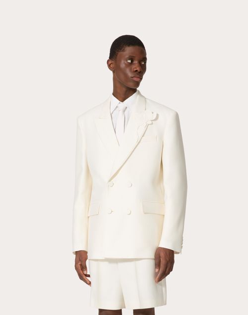 Valentino - Double-breasted Wool And Silk Jacket With Flower Embroidery - Ivory - Man - Man Ready To Wear Sale