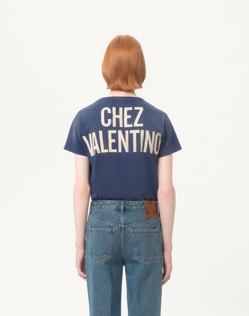 Cotton T-shirt With Chez Valentino Print And Patch for Man Cotton T-shirt With Chez Valentino Print And Patch for Man