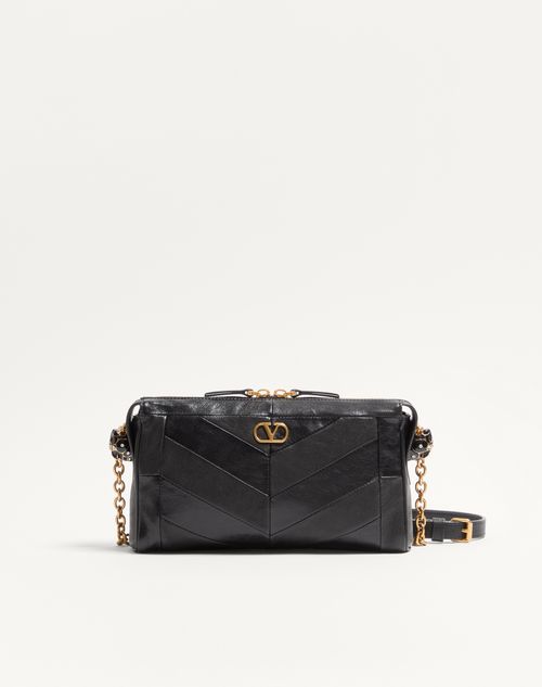 Valentino Garavani - Valentino Garavani Panthea Small Shoulder Bag In Nappa Leather With A Chevron Pattern - Black - Woman - Shoulder Bags