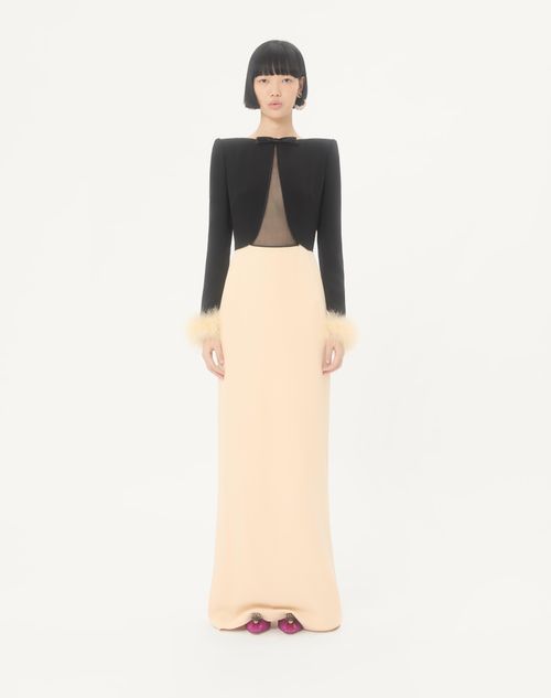 Valentino - Cady Couture Long Dress With Feathers - Black/birch - Woman - Ready To Wear