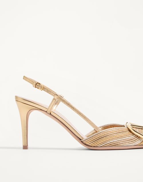 Valentino Garavani - Vlogo Signature Metallic Slingback Pumps With Cornely Embroidery 80mm - Gold - Woman - Pumps