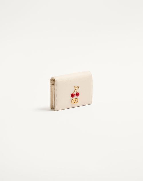 Valentino Garavani - Cherryfic Wallet In Grainy Calfskin - Light Ivory - Woman - Wallets And Small Leather Goods