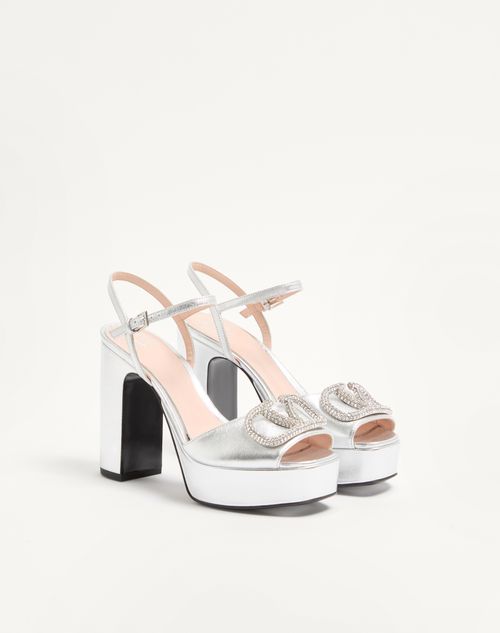 Valentino Garavani - Vlogo Signature Platform Sandal In Laminated Nappa Leather 115mm - Silver - Woman - Sandals