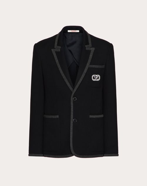 Valentino - Veste Droite En Jersey De Coton Avec Écusson Vlogo Signature - Bleu Marine - Homme - Manteaux Et Blazers