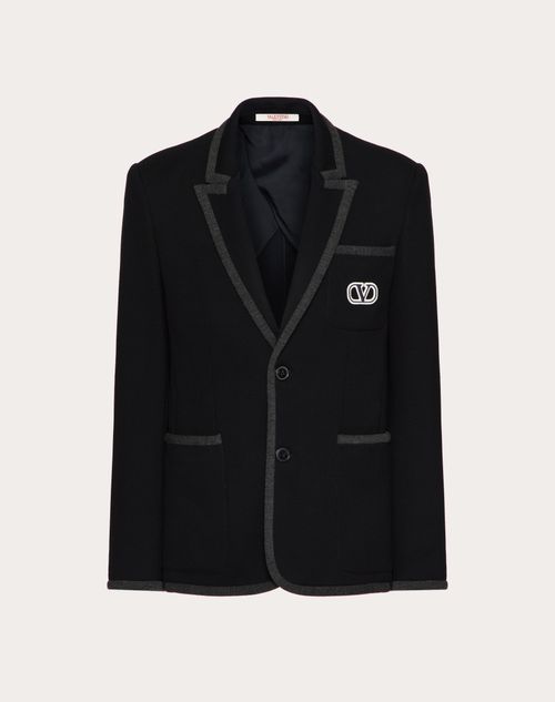 Valentino - Single-breasted Cotton Jersey Jacket With Vlogo Signature Patch - Navy - Man - Coats And Blazers