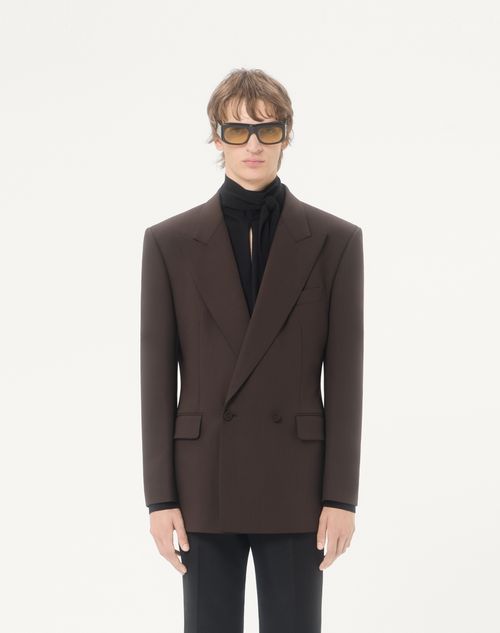 Valentino - Valentino Double-breasted Jacket In Light Double Wool - Dark Brown - Man - Coats And Blazers