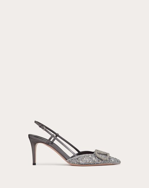 Valentino Garavani - Embroidered Vlogo Signature Slingback Pump With Crystals 80 Mm - Black/anthracite - Woman - Pumps