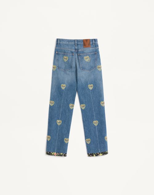 Valentino - Pantalón De Mezclilla Con Bordado - Azul - Mujer - Denim