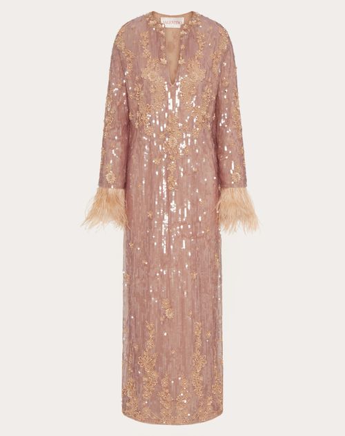 Valentino - Tulle Illusione Embroidered Evening Dress - Hazelnut - Woman - Dresses