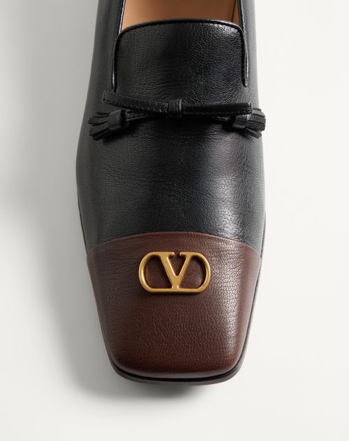 Valentino Garavani - Babouchoes Kidskin Loafer - Black/bark Brown - Man - Loafers And Driver