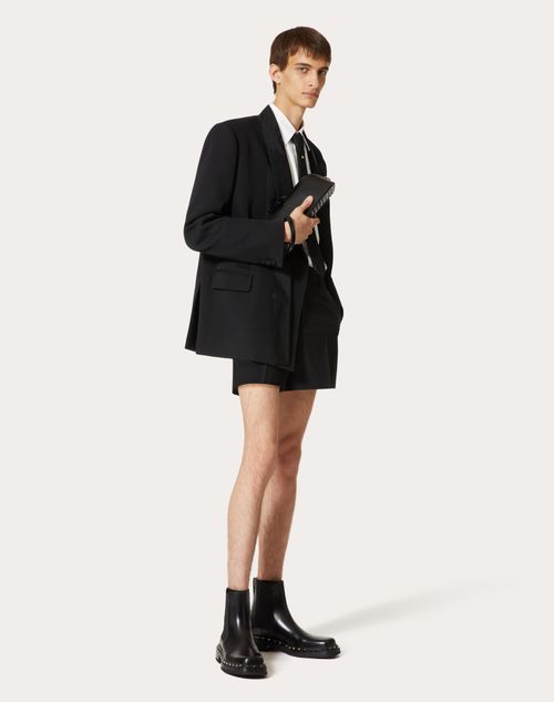 Valentino - 실크 파유 스카프 칼라 디테일 더블 브레스트 울 재킷 - 블랙 - 남성 - 신제품