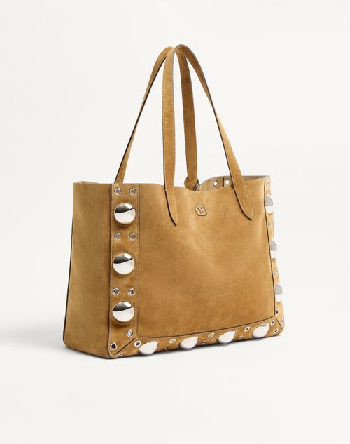 Valentino Garavani - Borsa Shopping Media Valentino Garavani Nellcôte In Suede - Havana Beige - Donna - Borse Shopping