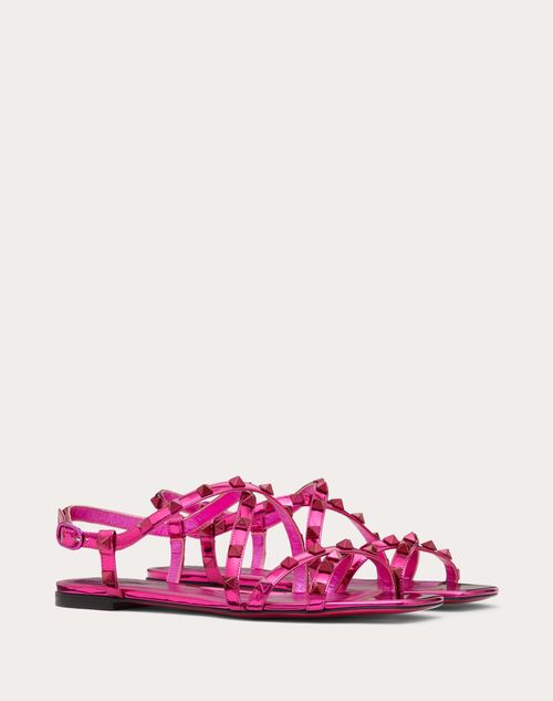Valentino Garavani - Rockstud Mirror-effect Sandal With Matching Studs And Straps - Pink - Woman - Rockstud Sandals - Shoes