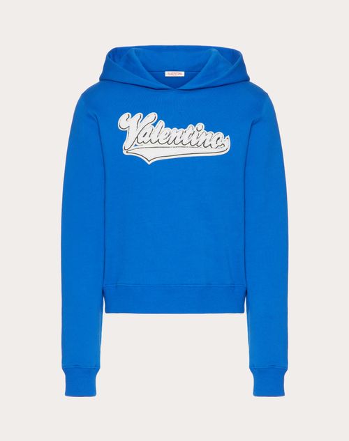 Valentino - Cotton Sweatshirt With Embroidered Valentino Patch - Azure - Man - T-shirts And Sweatshirts