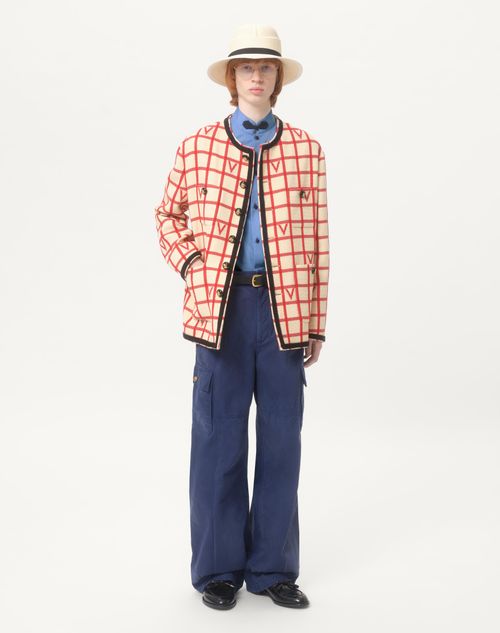 Valentino - Wool Blend Jacket With V Check Pattern - Butter/paris - Man - Outerwear
