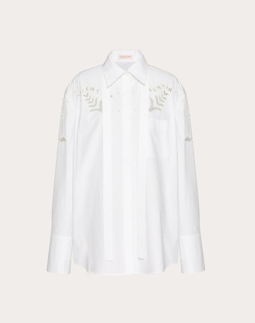 Valentino - Camisa Bordada Cotton Popeline - Blanco Óptico - Mujer - Camisas Y Tops
