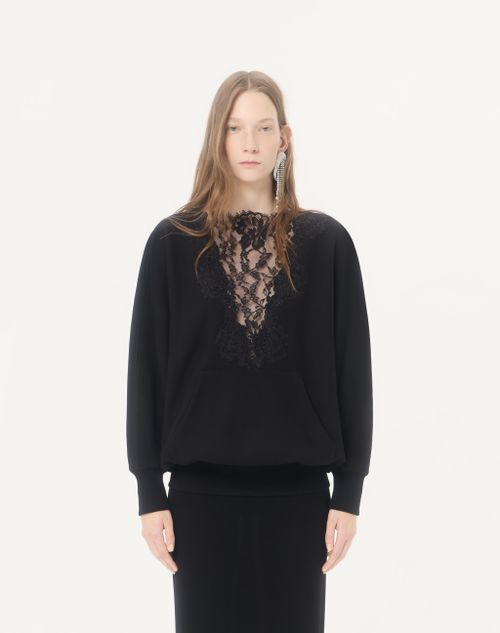Valentino - レース コットンジャージー スウェットシャツ - ブラック - ウィメンズ - Tシャツ & スウェット
