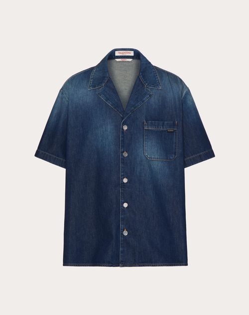 Valentino - Bowlinghemd Aus Denim Chambray - Denim - Mann - Denim