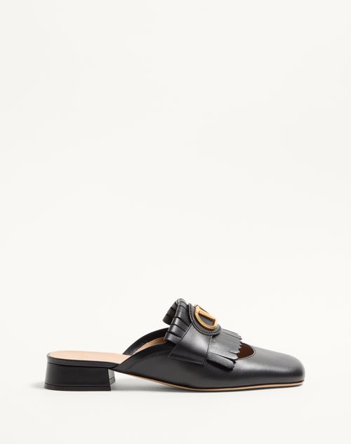 Valentino Garavani - Vlogo Signature Calfskin Moccasin Mule With Fringes 25mm - Black - Woman - Woman Sale