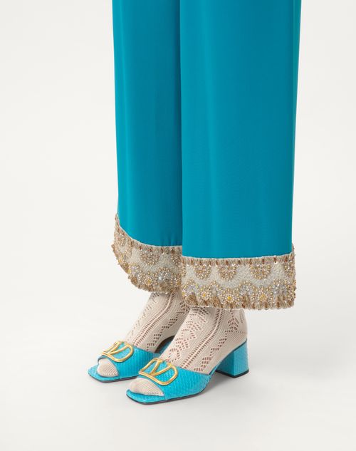 Valentino Garavani - Vlogo Signature Slide Sandal In Python 60mm - Peacock - Woman - Sandals