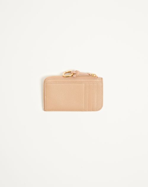 Valentino Garavani - Valentino Garavani Vlogo Signature Zip-around Charm Cardholder In Grainy Calfskin - Pink - Woman - Accessories