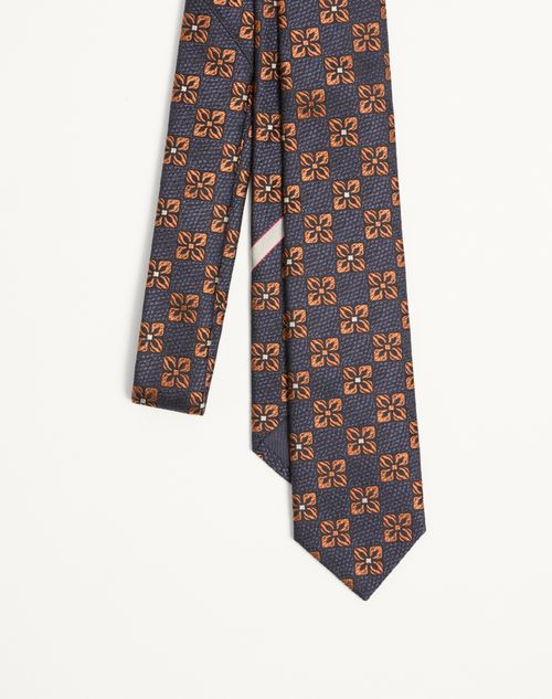 Valentino Garavani - Valentie Silk And Jacquard Tie With Design - Blue/hazelnut - Man - Ties