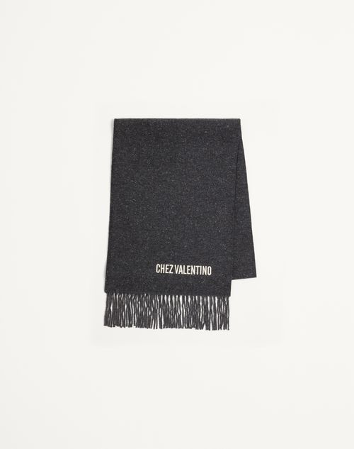 Valentino Garavani - Wool Scarf With Vlogo Embroidery - Anthracite - Man - Soft Accessories