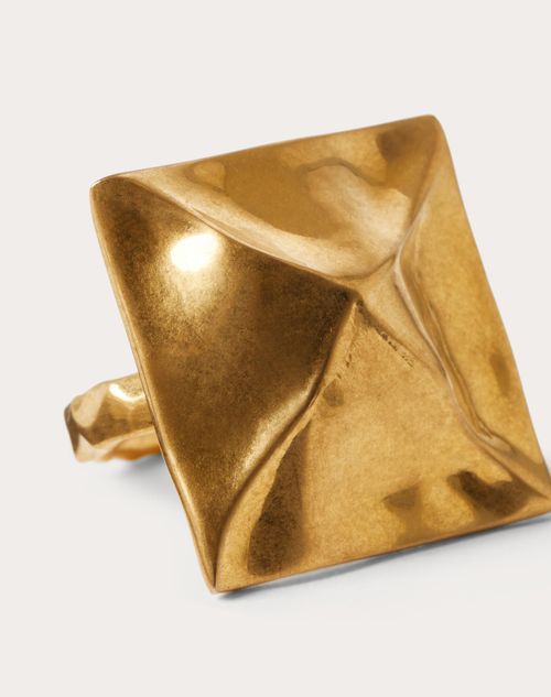 Valentino Garavani - Roman Stud Hammered-effect Metal Ring - Antique Brass - Woman - Woman Sale